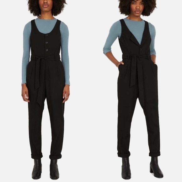 Frank & Oak Sleeveless Button Front Tie Waist Jumpsuit Black Medium - Picture 1 of 9